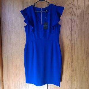 DKNY Blue Dress with Flutter Sleeves
